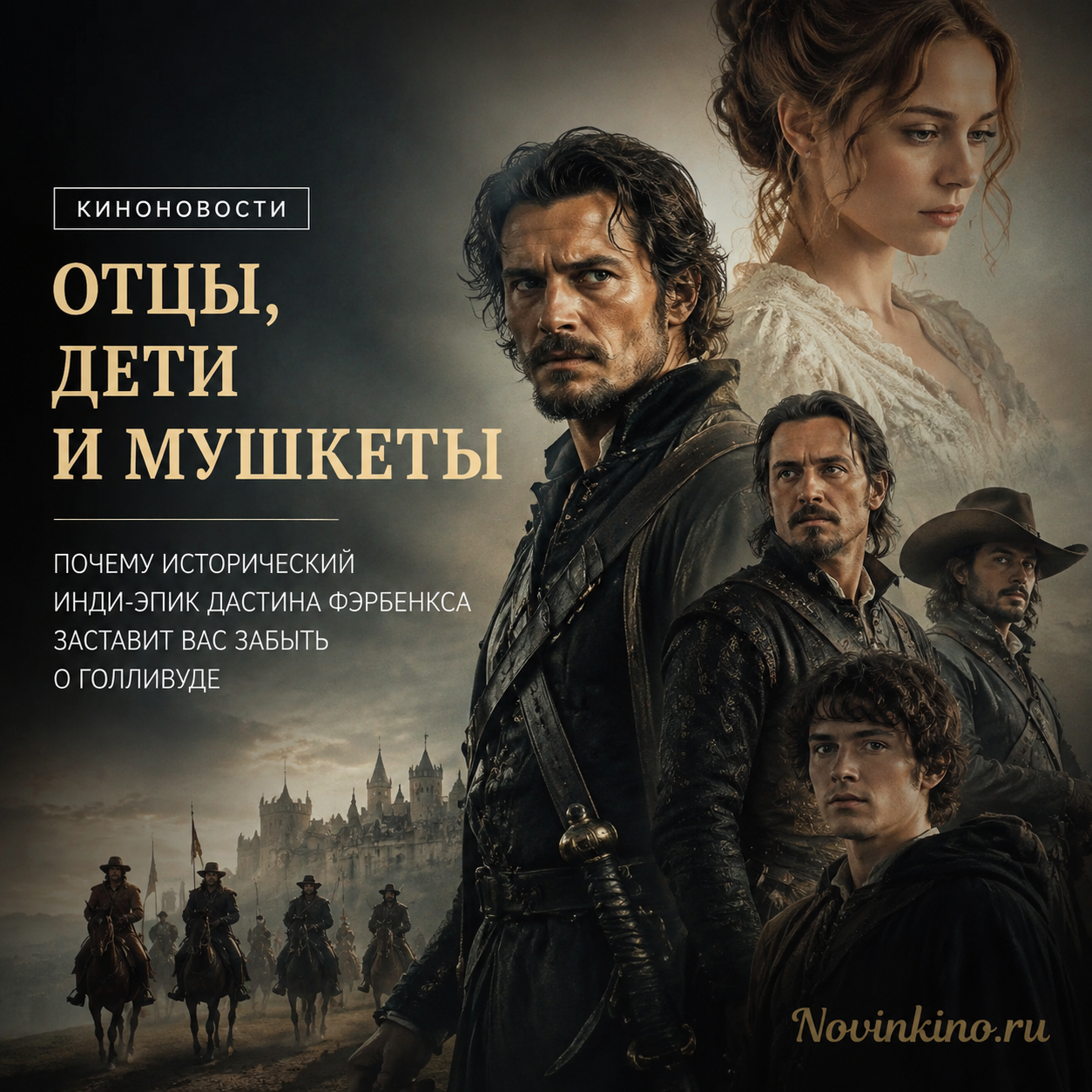 Постер фильма с изображением мушкетов и исторических персонажей