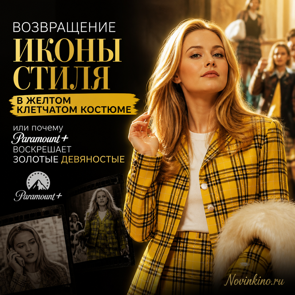 Икона стиля в желтом клетчатом костюме, символизирующая стиль 90-х