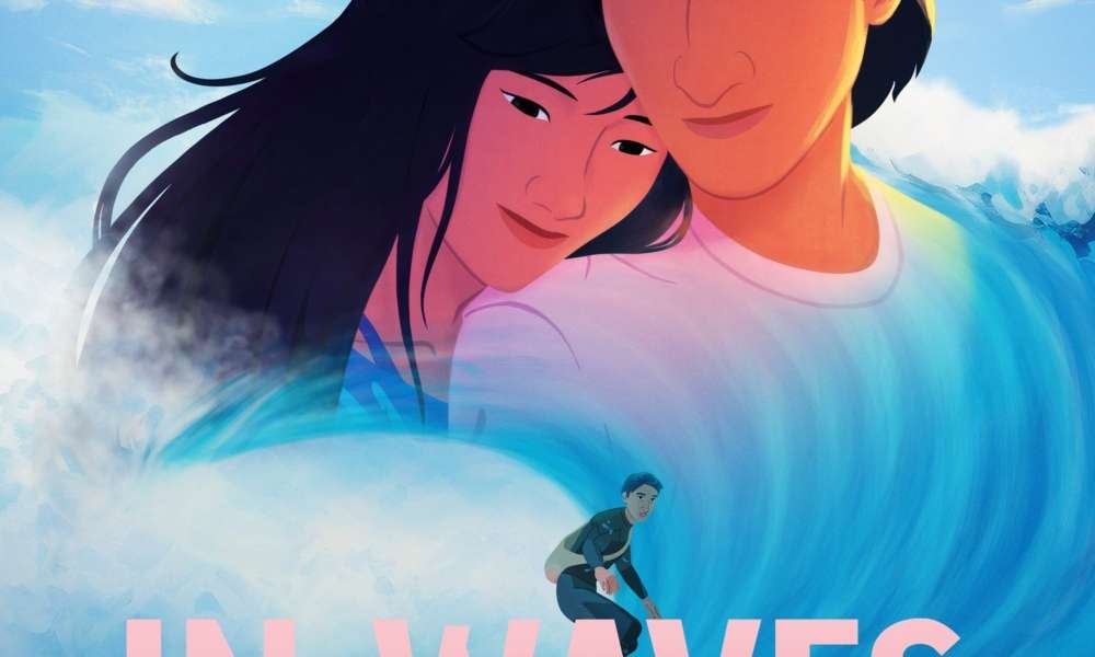Постер фильма 'In Waves' с изображением серфинга и эмоциональными моментами