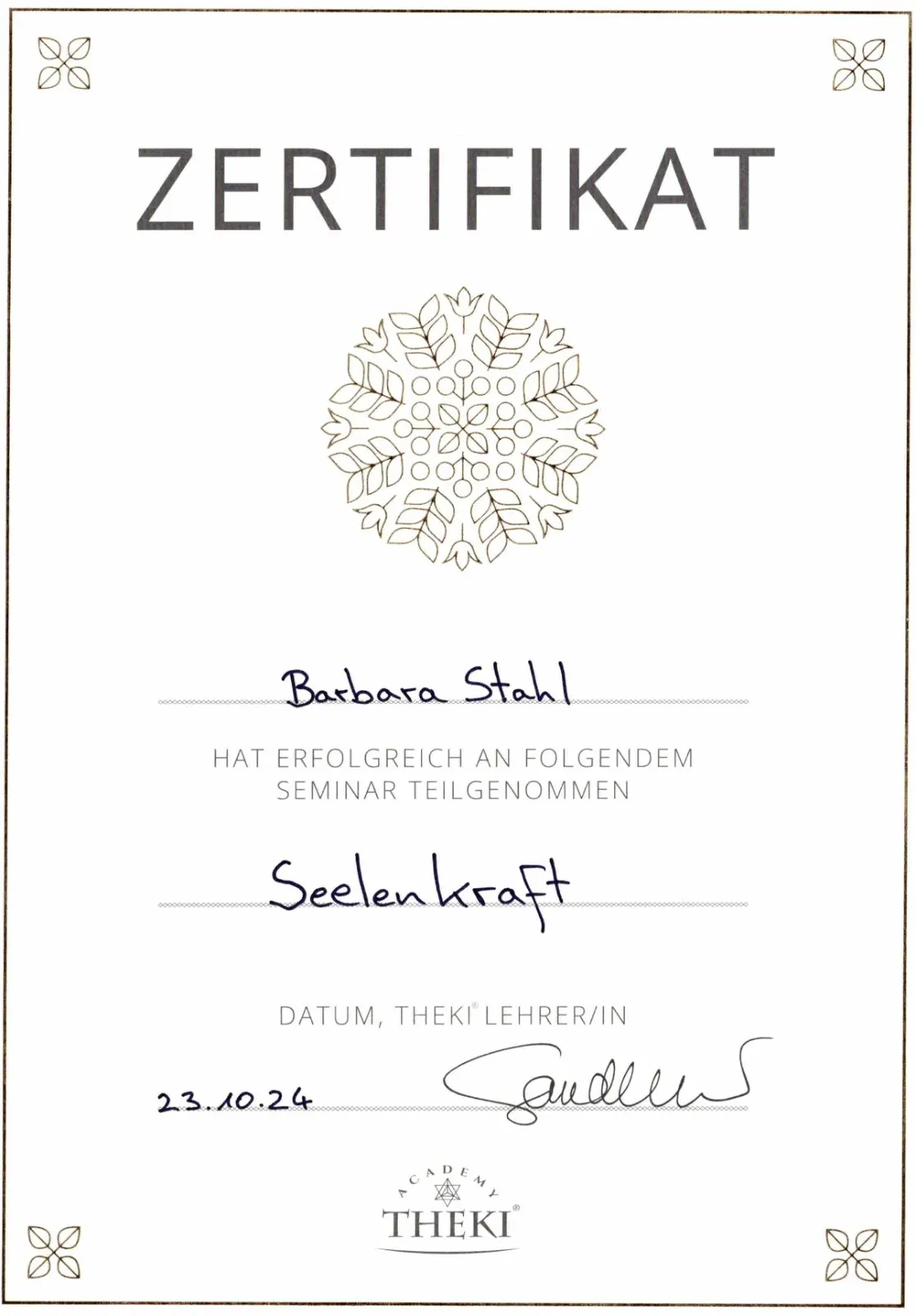 THEKI® Zertifikat – Seelenkraft