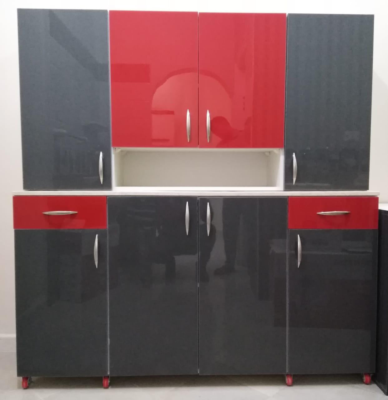 وحدات مطبخ أحمر ورمادي