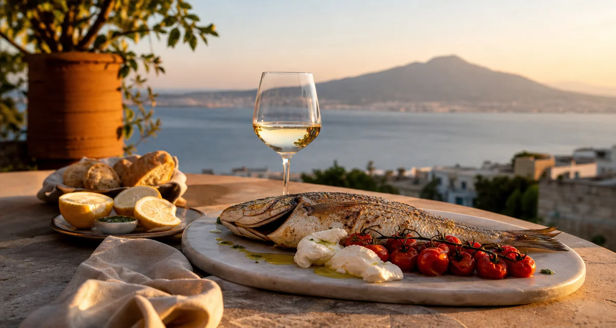Cena chef a domicilio a Napoli al tramonto con pesce del Golfo, mozzarella di bufala e Greco di Tufo
