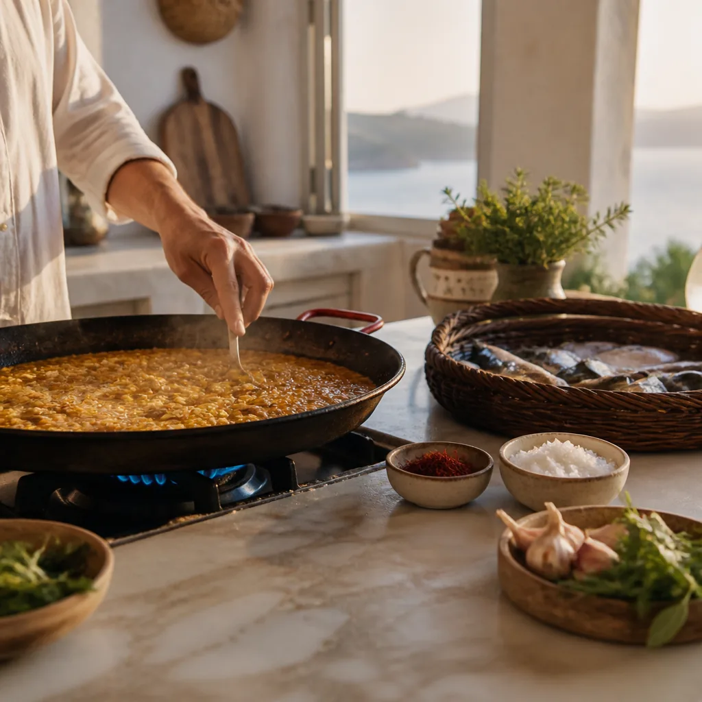 Ibicenco chef cooking paella mixta