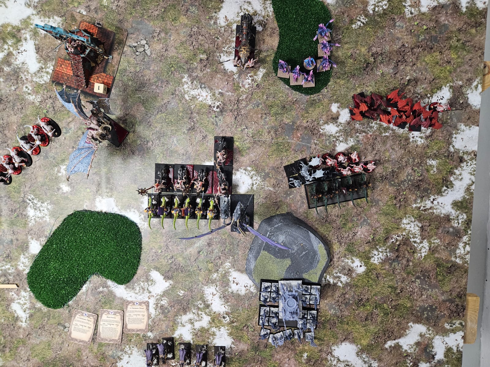 Round 1: Daemons of Chaos vs Dark Elves (Warhammer: The Old World) — Demony vs DE na smoku