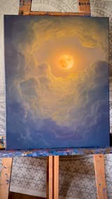 Instagram Reel by @haley.greco.artwork, published May 19, 2026. Painting the moon and fluffy clouds! I love how this one glows ✨ #oilpainting #artprocess #clou…