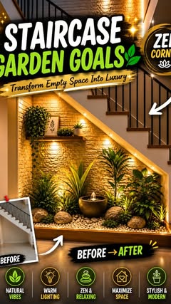Instagram Reel by @dreamzhomeluxury, published May 30, 2026. Under Stair Garden Design ? Stunning Indoor Zen Corner Makeover #StaircaseDesign #IndoorGarden #Ho…