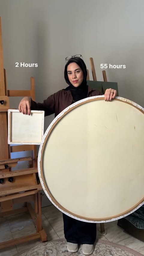 Instagram Reel by @sara_elemam_art, published May 24, 2026. 2 hours vs 55 hours… every painting has its own story ✨ Which one is your favorite? ? Available for…