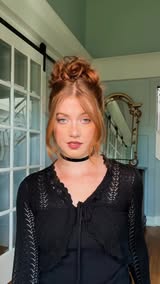 Instagram Reel by @geena.hunt, published May 13, 2026. 90s messy bun tutorial ? Drew Barrymore inspired- French twist + a curly updo! Products: @livingproofinc…