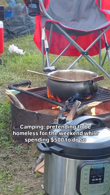 Instagram Reel by @thekinnariedit, published Jun 1, 2026. Camping: pretending to be homeless for the weekend while spending $500 to do so