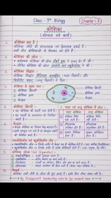 Instagram Reel by @study_point_686, published May 19, 2026. Class 9 Biology Chapter 3 Handwriting Notes ? | कोशिका Notes Bihar Board | By Studypoint7 #Class9Bi…