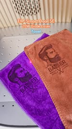 Instagram Reel by @emsmart_official, published May 27, 2026. “Custom Towels That Stand Out” ✂️? Precision laser engraving brings barbershop-style portraits and…