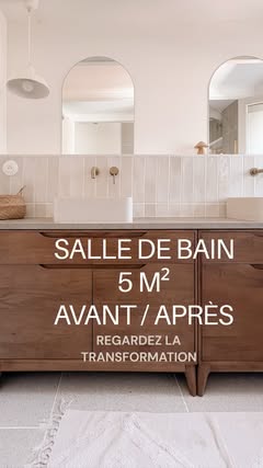 Instagram Reel by @lamaison_julie, published May 11, 2026. AVANT / APRÈS SALLE DE BAIN 5 m² Point de départ : 5 m² à repenser intégralement. Objectif : aucune…