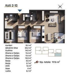 Banese ne RESIDIO 11 (C) 117m² - Tipi 3 Kati 2 - 10 - 4