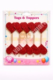 Foam Glitter Red Heart Topper with Stick (Pack of 10)