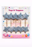 Foam Glitter Silver Star Topper with Stick (Pack of 10)