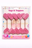 Foam Glitter Pink Heart Topper with Stick (Pack of 10)