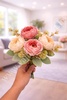 PB6 Dusty Red & Champagne Peony Bunch 5F