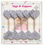 Foam Glitter Silver Heart Topper with Stick (Pack of 10)