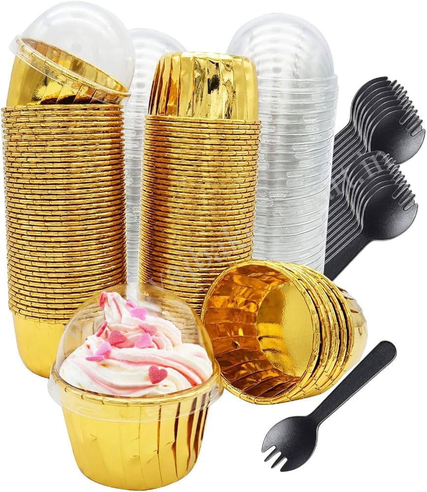 BS2 Gold Metallic Cup Cake Liners with Lid (Pack of 10)