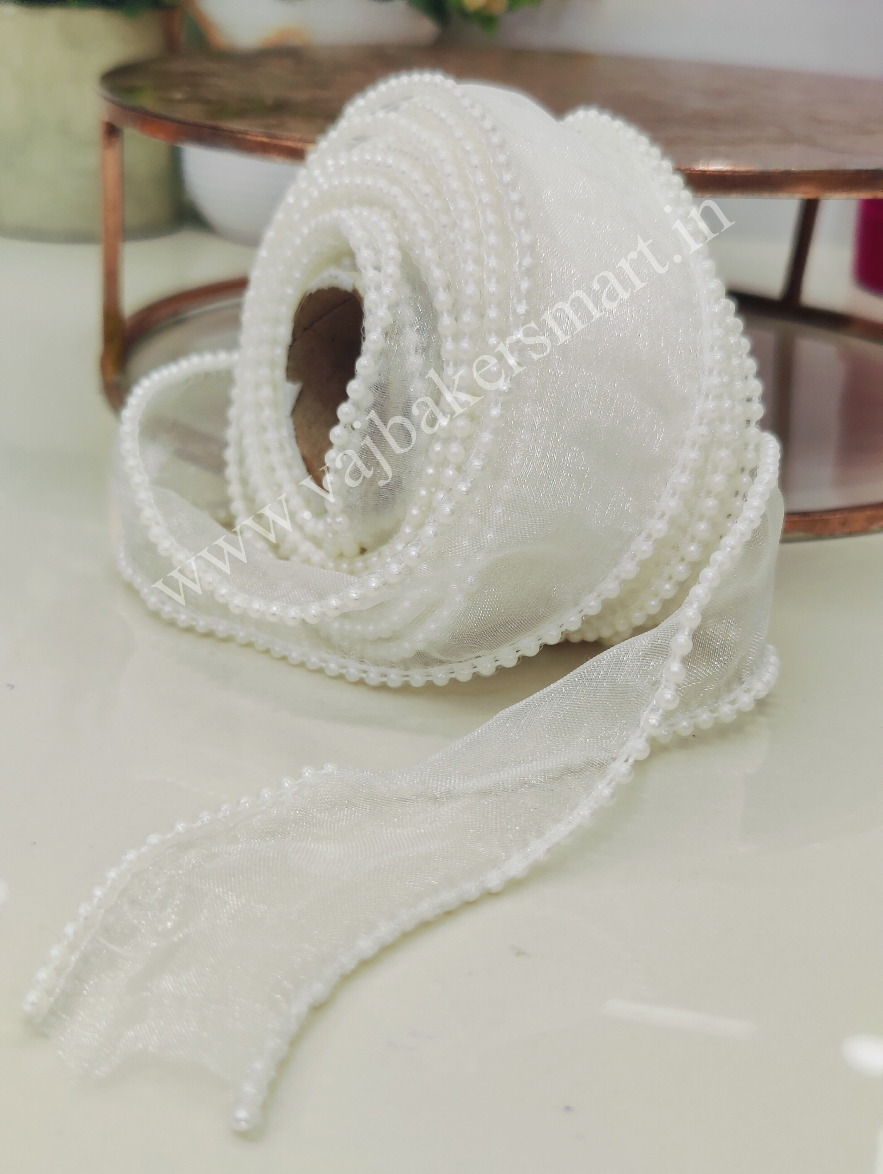 PR1 Pearl Organza Ribbon 1M - White / Off-White