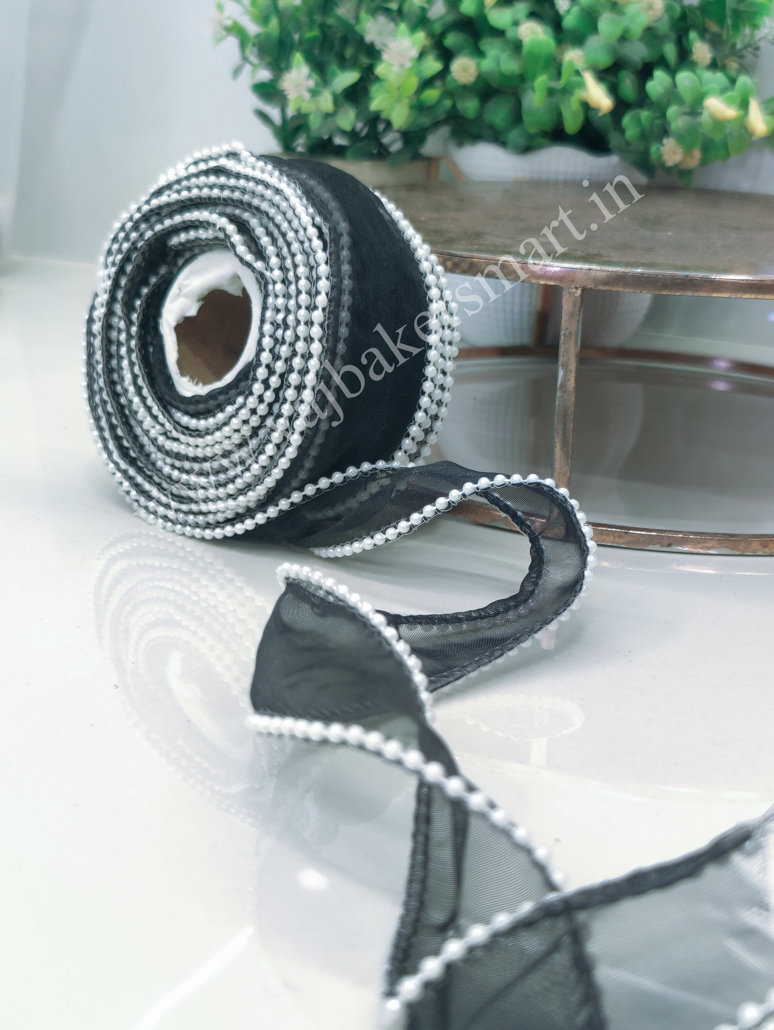PR15 Pearl Organza Ribbon 1M - Black