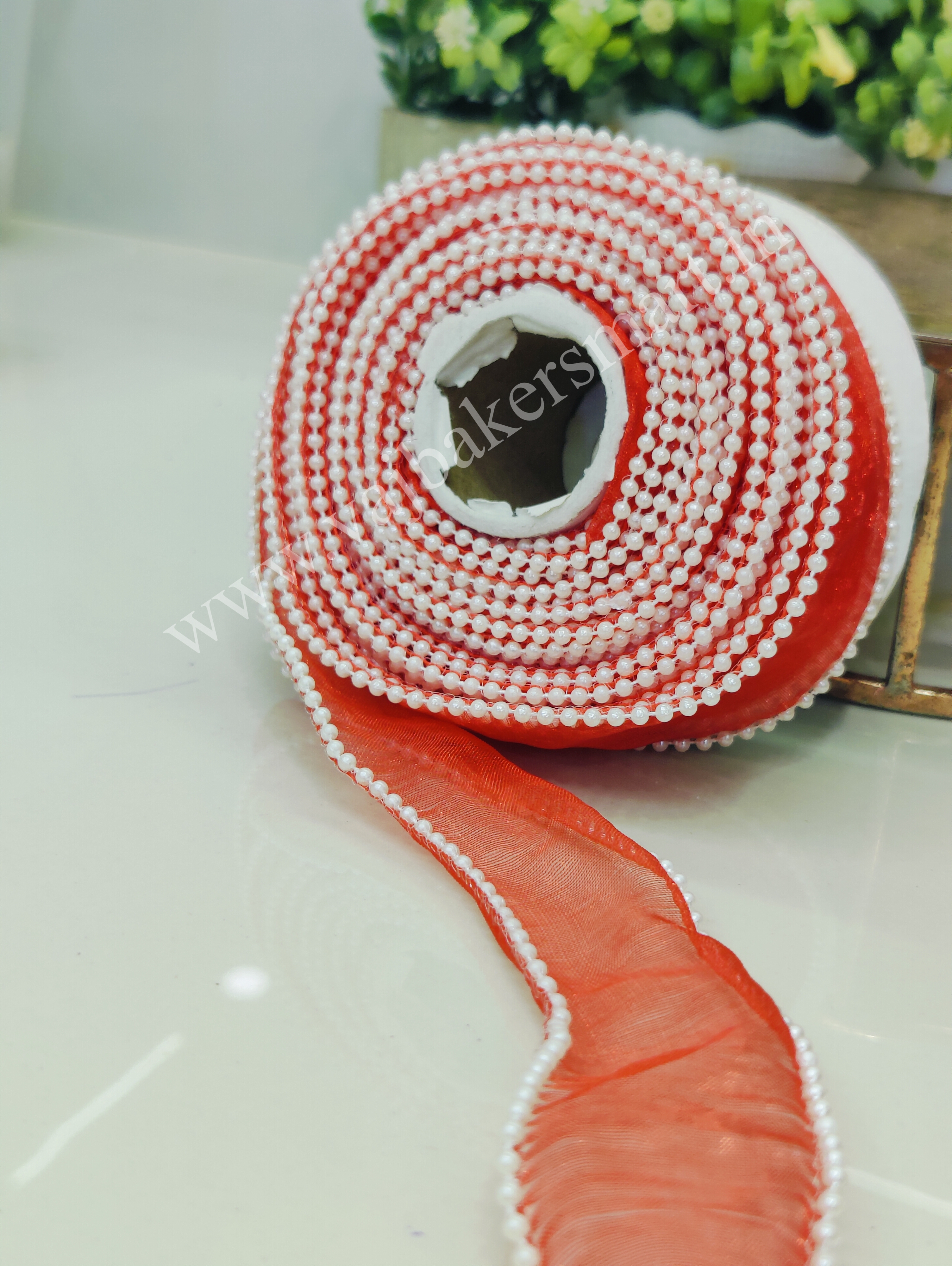 PR2 Pearl Organza Ribbon 1M - Red
