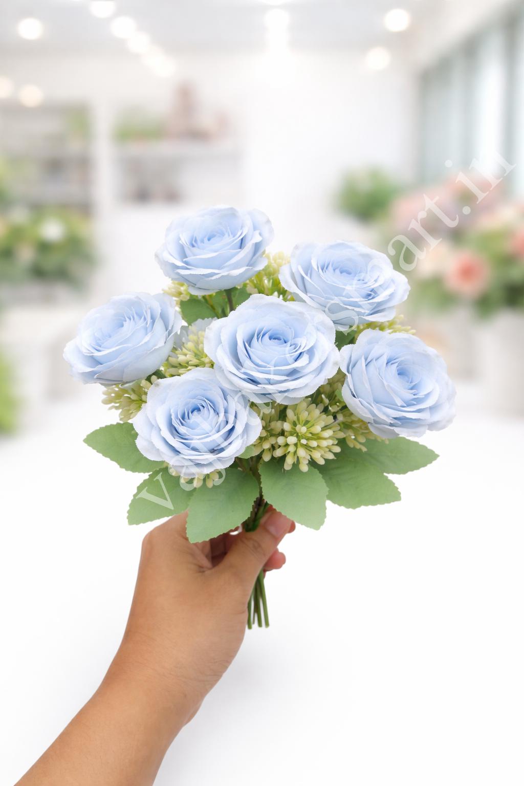 RB4 Delicate Blue Rose Bunch 5R