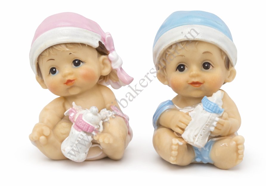 Baby Shower doll Miniature Cake Topper with Milk Bottle - Boy & Girl