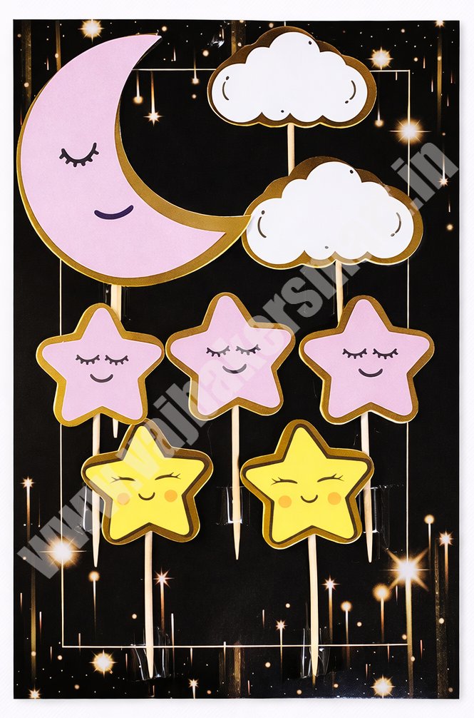 Moon & Stars Paper Toppers (Pink)