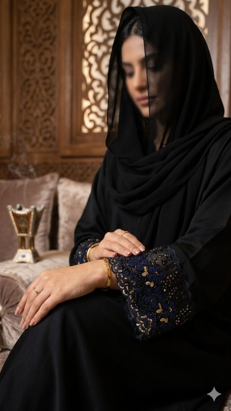 عباية مطرزة نيلية