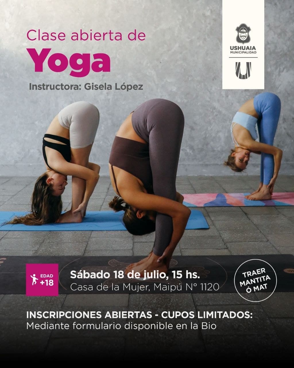 El Municipio de Ushuaia invita a una clase abierta de yoga