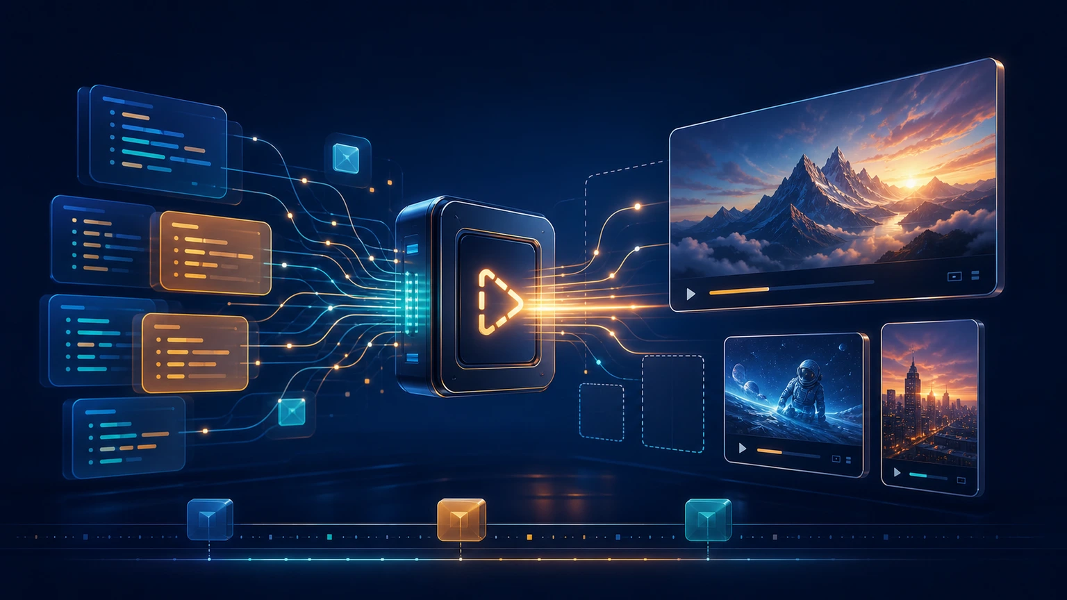 JSON to video API workflow hero illustration